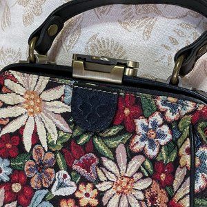 Patricia Nash Gracchi Tapestry Frame Satchel with Leather Trim